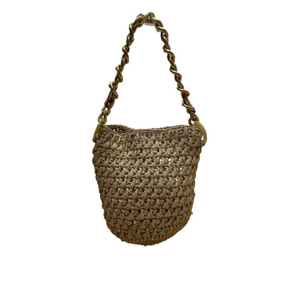 A Point ETC Women’s Natural Woven Straw Chain Handle Boho Bucket Bag Size S - Picture 3 of 11